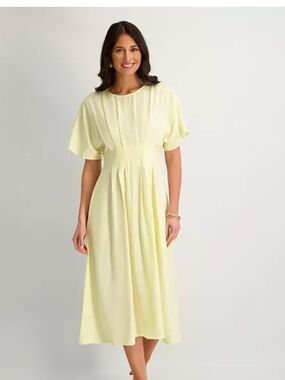 Kensie Light Yellow Midi Dress with Pleated Waist